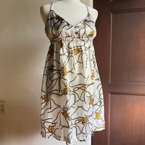 HUSTLER |  Y2K Vintage White Satin Bling Chain Print Babydoll Mini dress | Small